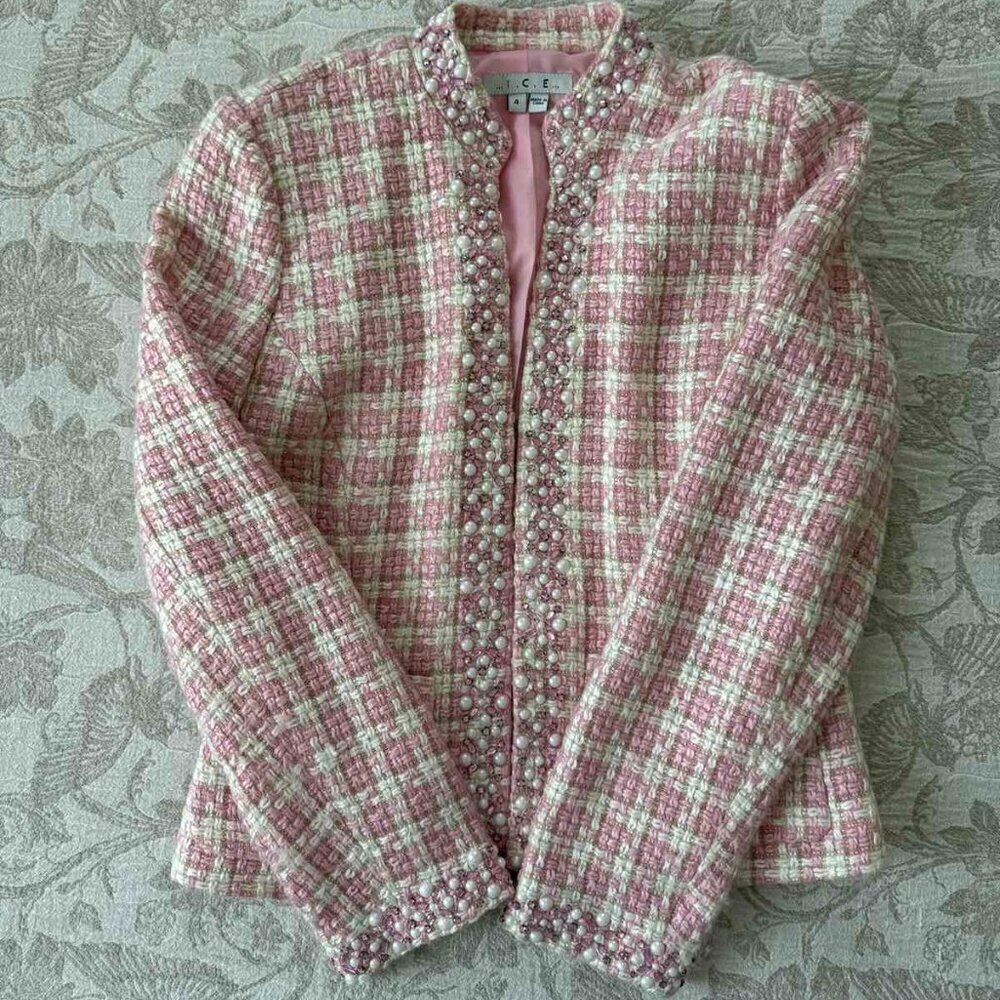 I.C.E. Vintage Chanel-style tweed jacket Barbie vibes size 4 - Picture 3 of 11